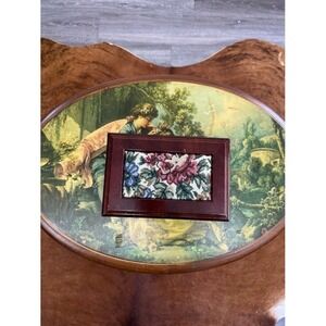 Vintage Floral Needlepoint Inset Wooden Jewelry Box